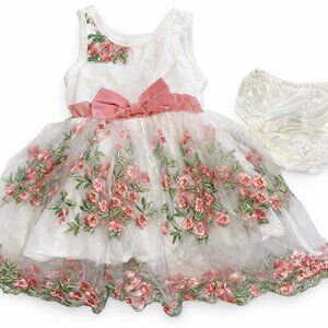 Baby Girl Dress 9-12 Months Flower Girl Easter Floral Pink Tulle Formal-KC193